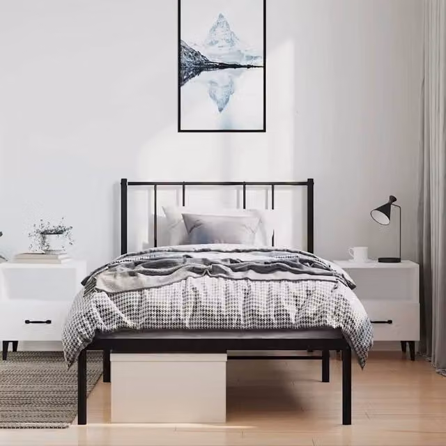 Berkfield Home Metal Bed Frame with Headboard in Black W/D/H: 190 x 105 x 90 cm – 1