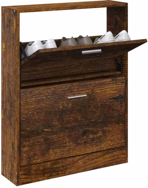 Berkfield Home Smoked Oak Shoe Cabinet in Brown, W: 59 cm, D: 17 cm, H: 81 cm