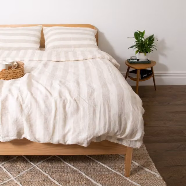 Native Natural Striped 100% Linen Single Duvet Cover in Off-White, W: 135 cm x L: 200 cm