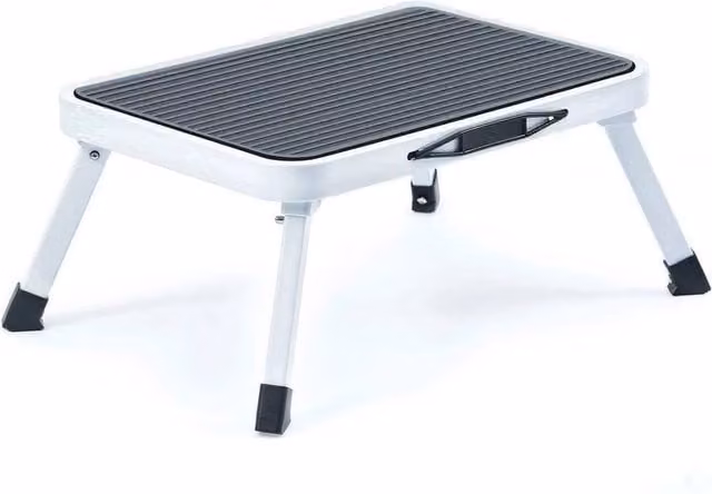 NESTLUNE Folding Single Step Ladder Step Stool with Anti Slip Rubber Feet, Grey, 150kg Capacity, W: 100 cm, D: 40 cm – 1