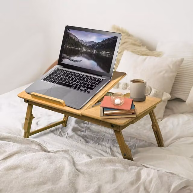 MantraRaj Adjustable Bamboo Laptop Desk with Drawer in Brown
