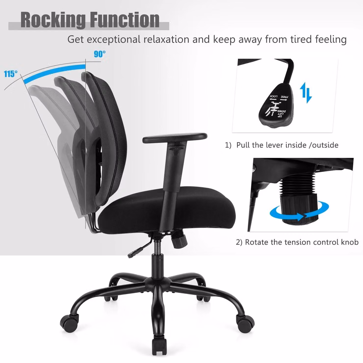 Costway Ergonomic Black Mesh Executive Office Chair with Adjustable Weight and Armrests – 6