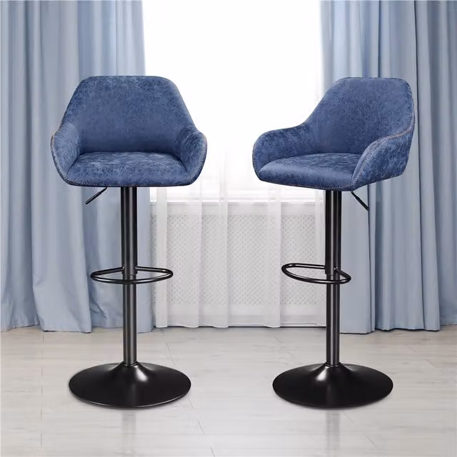 Yaheetech Set of 2 Blue PU Leather Swivel Bar Stools with Backrest