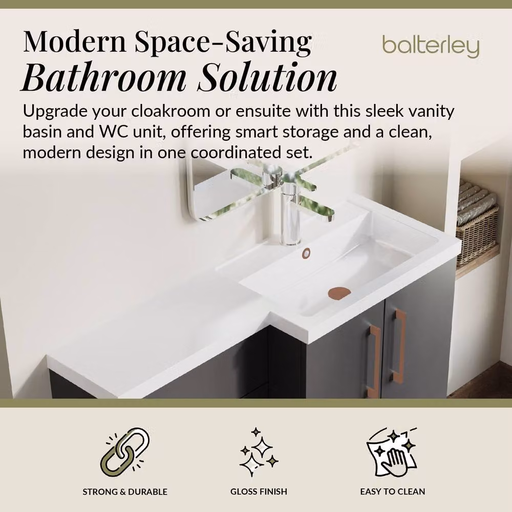 Balterley Gloss Grey Right-Hand Vanity and WC Unit Combination, W: 110 cm, H: 84 cm – 2