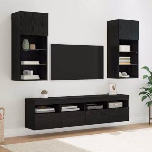 vidaXL Modern Wall Mounted TV Unit with Integrated LED Lighting in Black Oak – 3