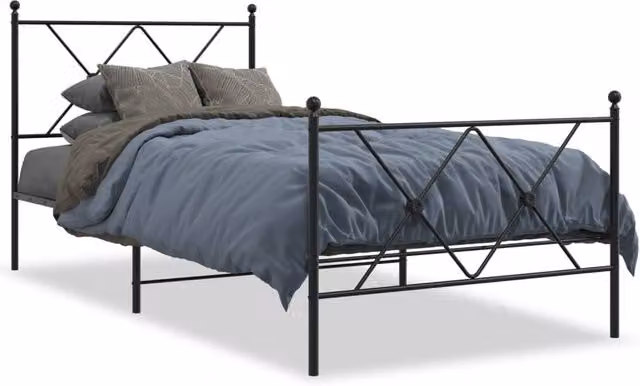 Berkfield Home Metal Bed Frame with Footboard in Black, W/D/H: 90 x 200 cm