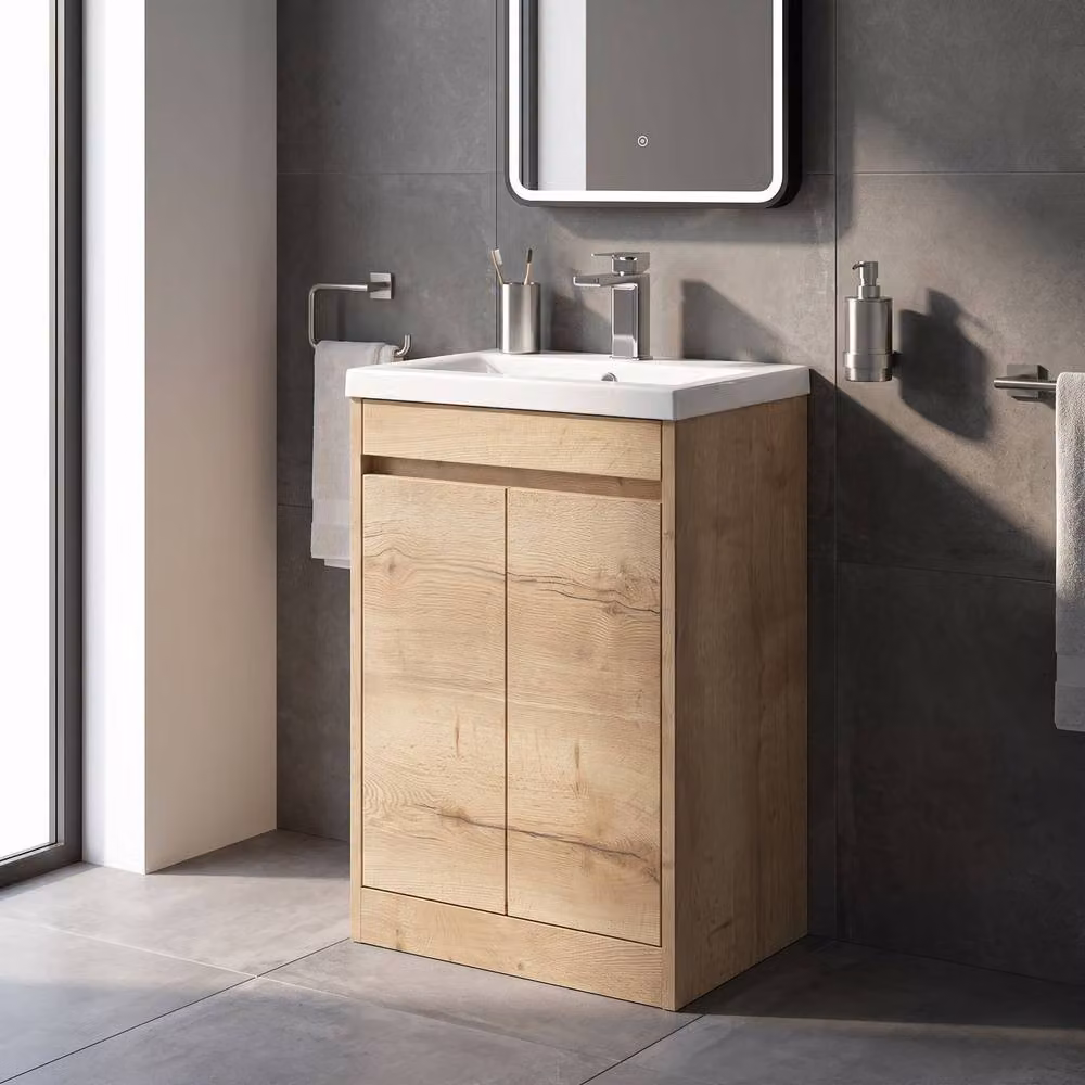 Balterley Chartley 2 Door Bathroom Vanity Unit with Mid-Edge Basin, Autumn Oak Brown, W: 50 cm, H: 84.3 cm – 2