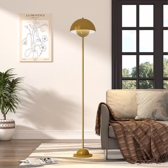 Lifeideas Modern Gold Metal Floor Lamp with Dome Lampshade
