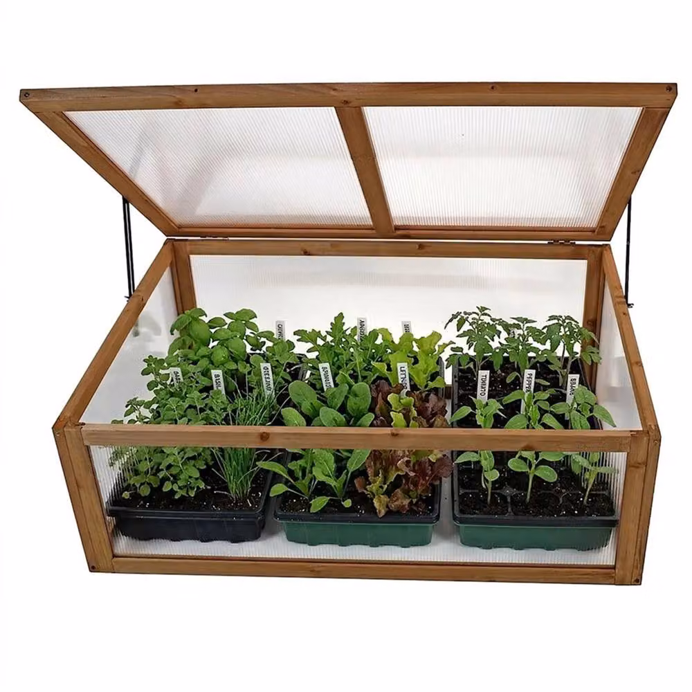 VOGREX Mini Wooden Cold Frame Greenhouse for Vegetables in Brown, W/D/H: 100 x 64 x 40 cm – 5