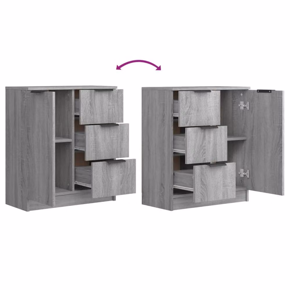 Berkfield Home Set of 2 Modern Grey Sonoma Sideboards in Engineered Wood, W/D/H: 60 x 30 x 70 cm – 3