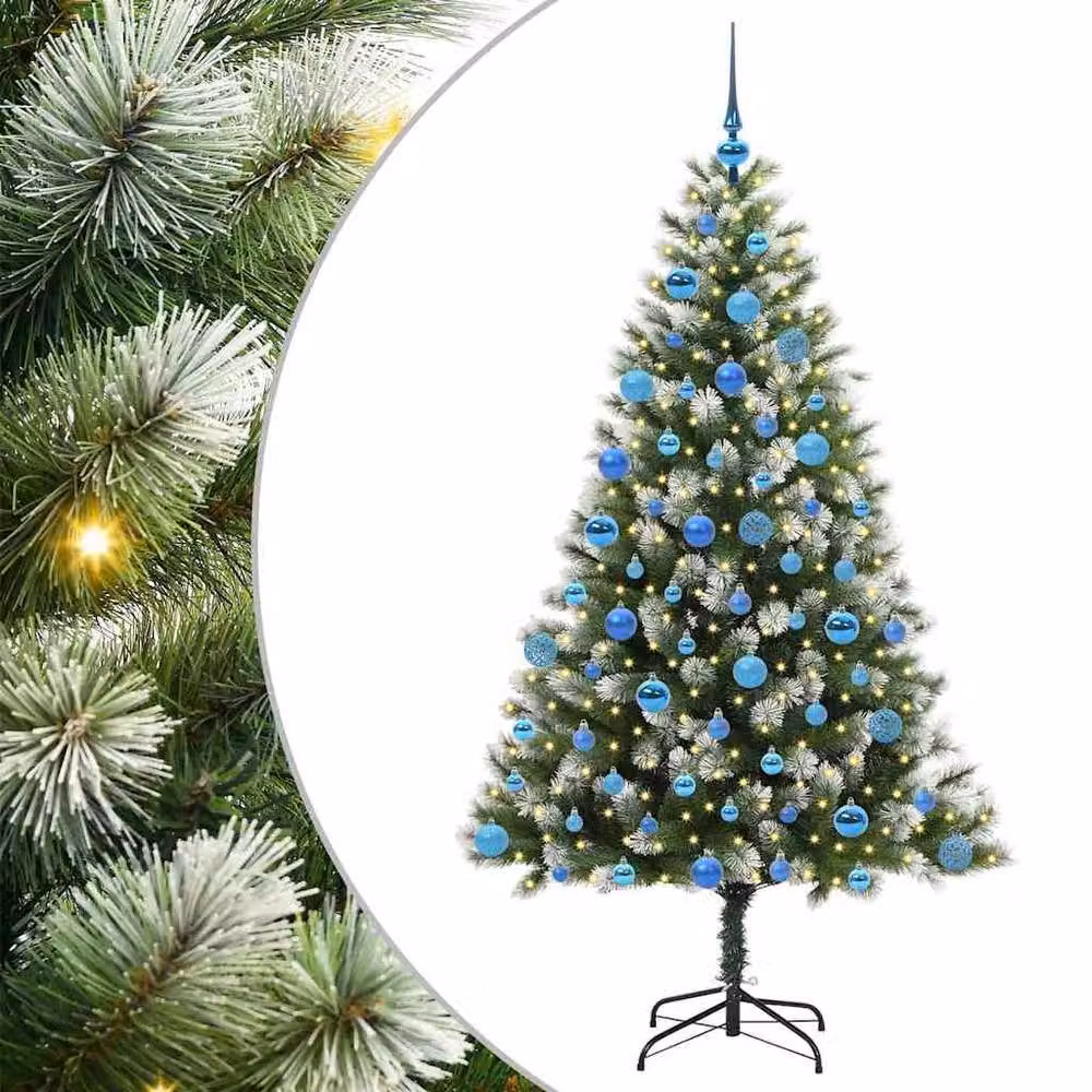 Berkfield Home Artificial Hinged Christmas Tree with Flocked Snow, Green, Height: 180 cm – 2