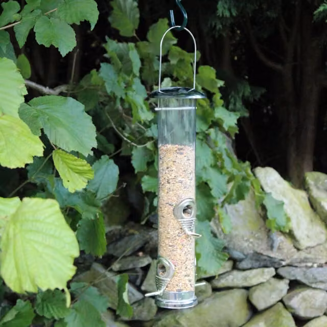 Garden Mile Large Deluxe Silver Metal Seed Feeder with Perch