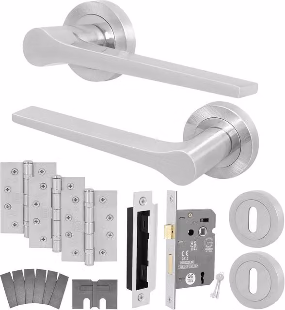AFIT Satin Nickel Fire Door Handle Key Lock Set with Internal Hinges in Silver, Size: 150 x 150 mm – 1