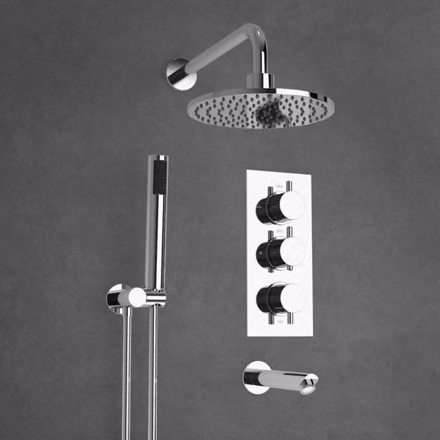 Nes Home Flora Concealed 3-Way Shower Set with Thermostat and Swivel Spout in Silver Chrome