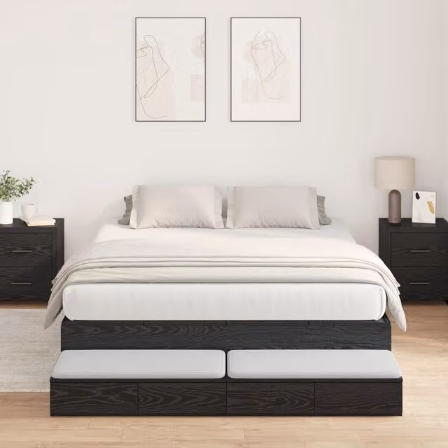 Berkfield Home Modern Storage Bed Frame with Drawers, Black Oak, W: 140 cm x L: 200 cm