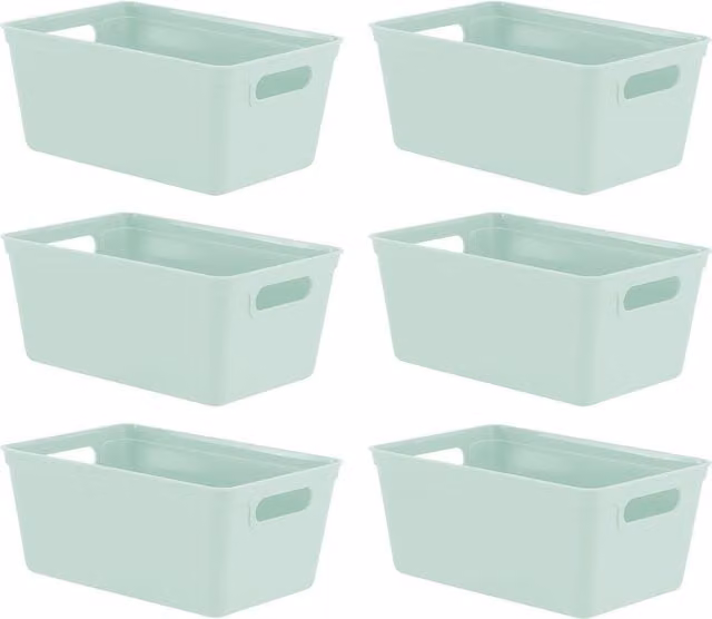 Simpa Set of 6 Plastic Studio Organiser Trays with Handles, 4L, Green, H: 11 cm x W: 17 cm x D: 25 cm