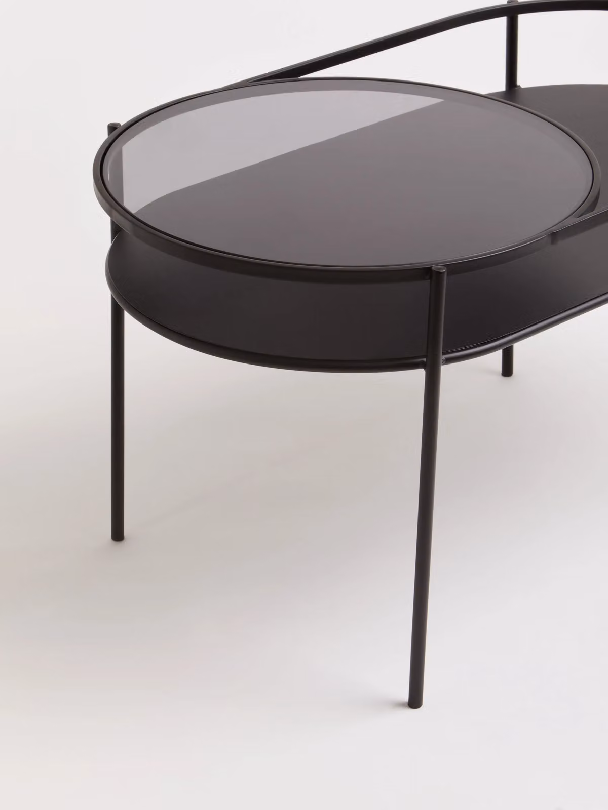 Orsina Modern Two Tier Oval Glass and Metal Cocktail Table in Black and Grey – 3