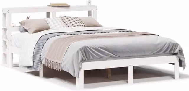 Berkfield Home Small Double Bed Frame with Headboard and Side Compartments in White Rustic Pine Wood, W/D/H: 120 x 190 x 82 cm