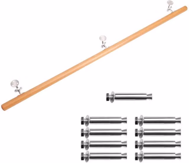 Kelvenix Beech Wooden Round Stair Handrail in Natural Brown, W: 52 cm, L: 200 cm
