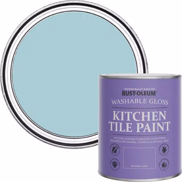 Rust-Oleum Water-Based Kitchen Tile Paint in Gloss Finish, Little Cyclades Blue, 750ml