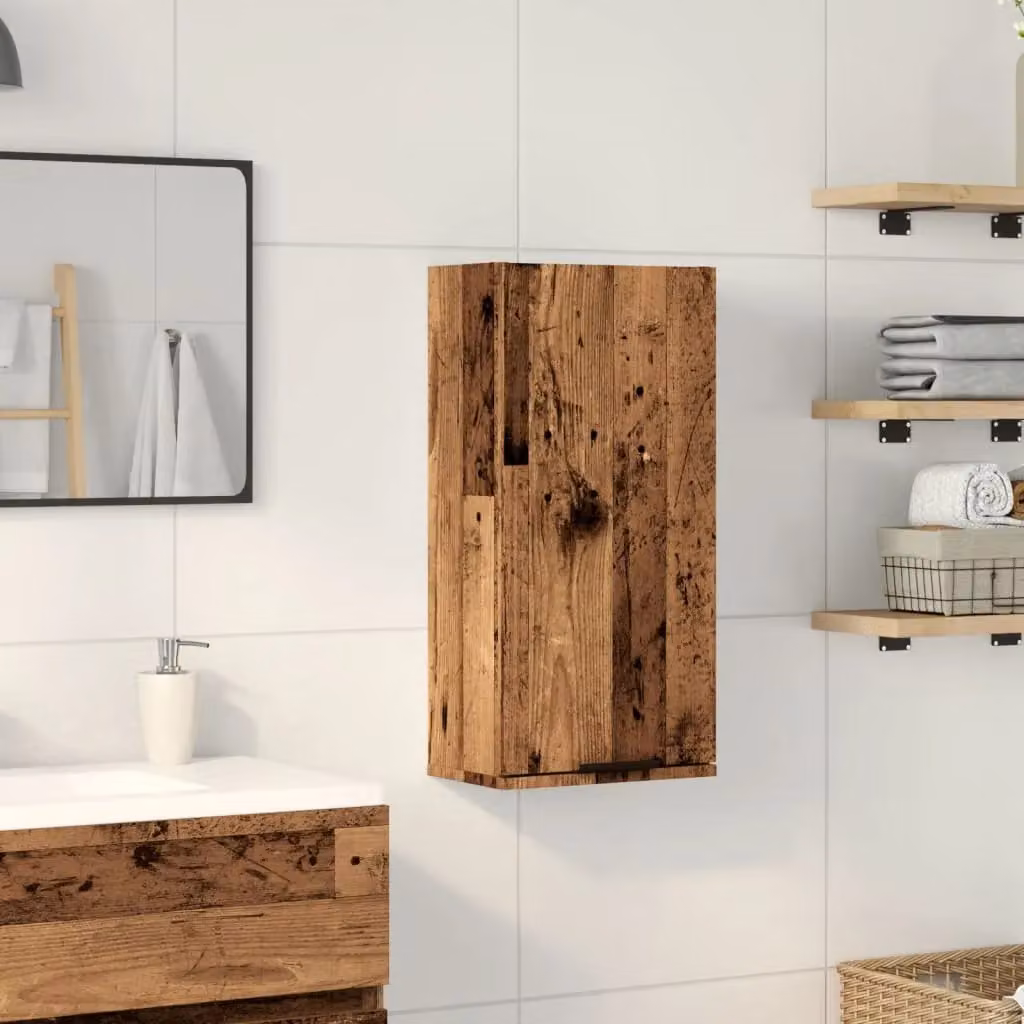 Berkfield Home Wall-mounted Bathroom Cabinet in Brown Old Wood, W/D/H: 32 x 20 x 67 cm – 3
