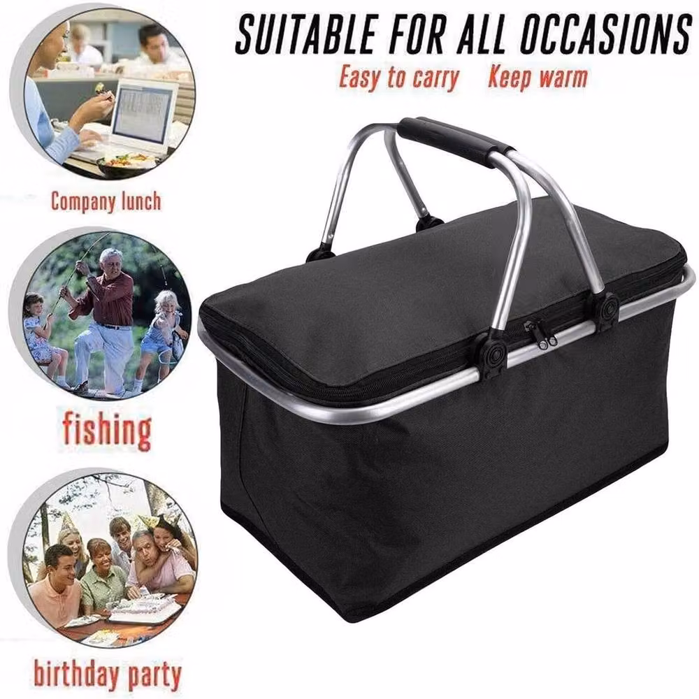 Kelvenix Foldable Picnic Basket with Handle in Black – 5