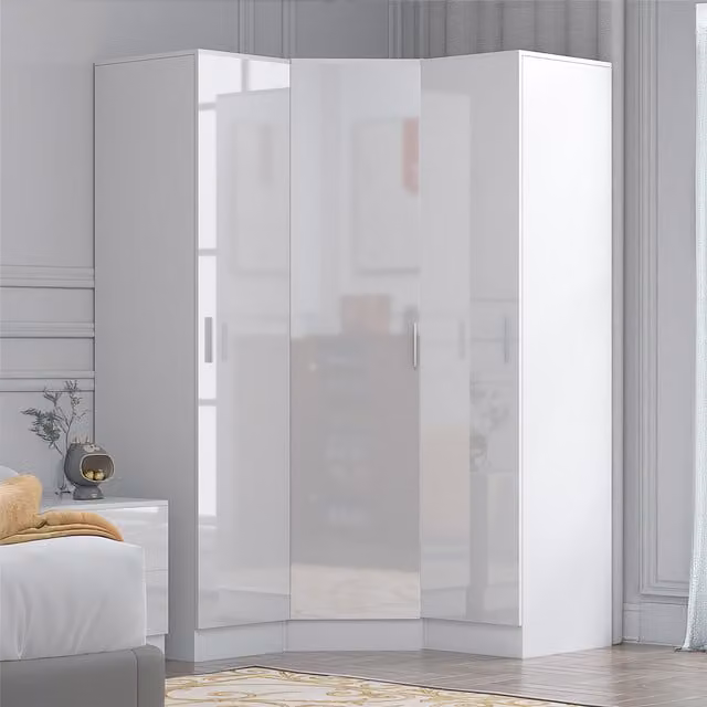 REFLECT Wardrobe Bundle with 1 Corner Unit and 2 Single Door Units in White Gloss and Matt White