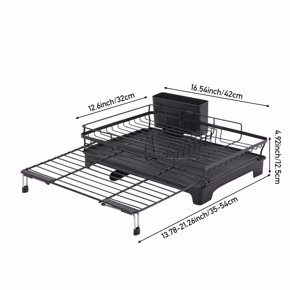 Living and Home Expandable Metal Dish Drainer Rack with Cutlery Holder, Black – 5