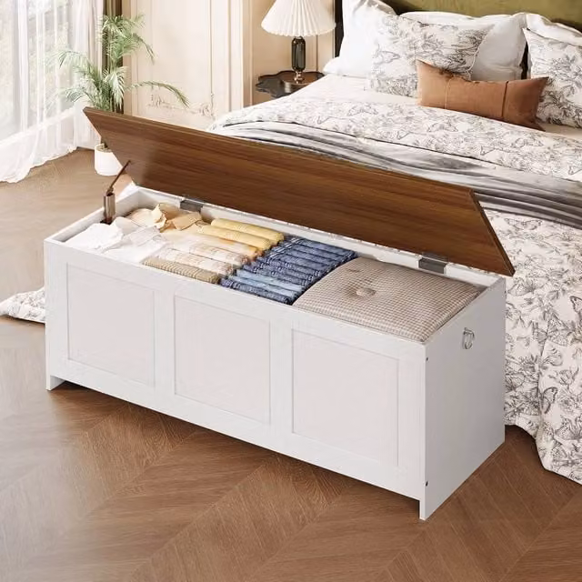FLAVORA Retro Wooden Storage Bench Chest in White – 1
