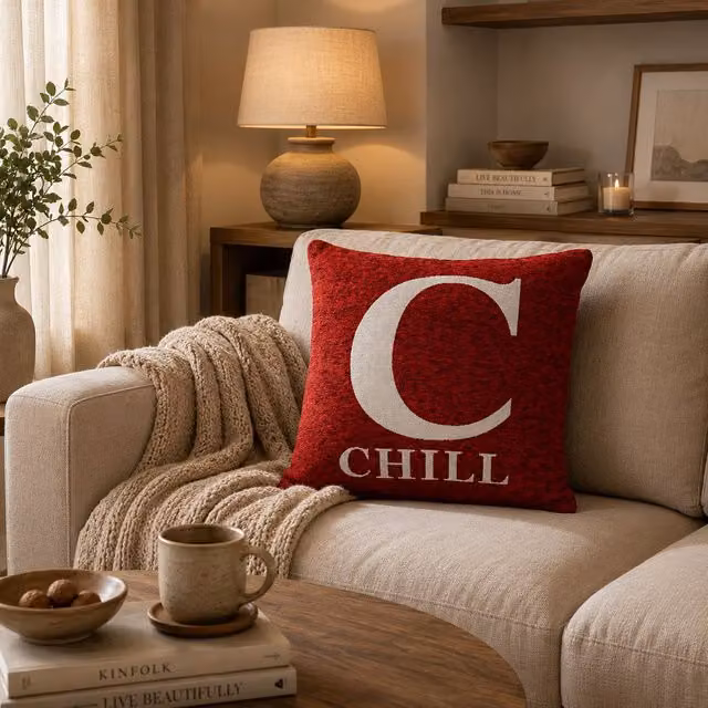 Orsina Chill Words Square Cushion in Red and White, W/D/H: 45 x 45 x 45 cm – 2
