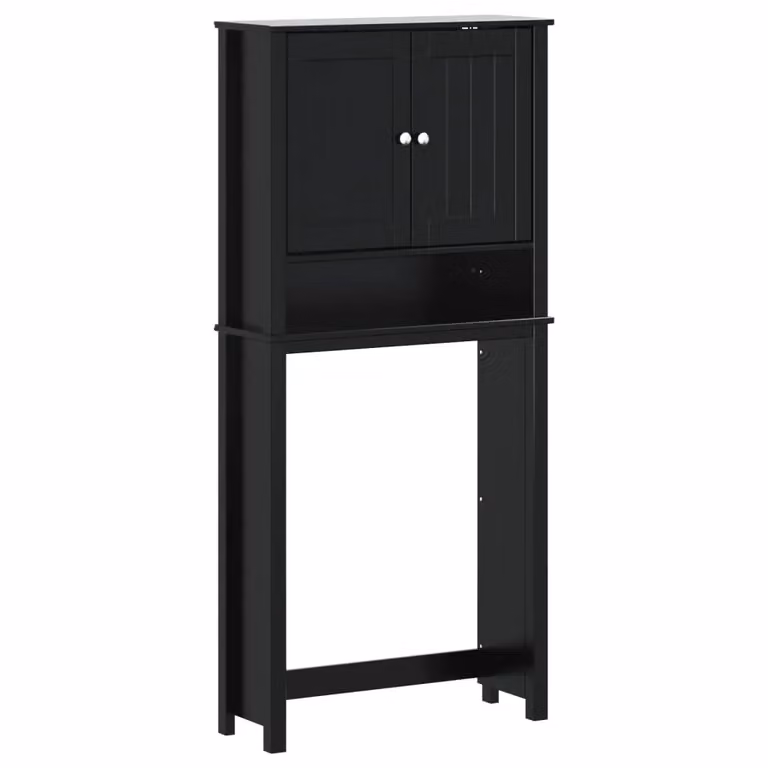 Berkfield Home Black Lacquered Solid Pine Washing Machine Cabinet with Internal Shelves, W/D/H: 76 x 27 x 164.5 cm
