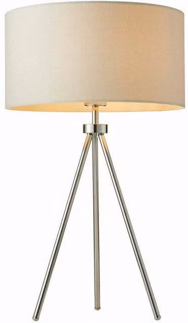 Netlighting Tri 1 Light Table Lamp in Chrome with Grey Fabric Shade and E27 Socket