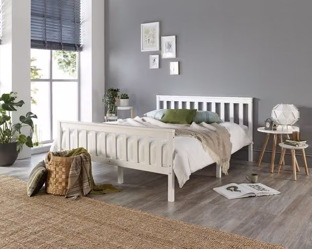 Aspire Atlantic White Lacquered Solid Wood Bed Frame and Quilted Spring Mattress Set, W/D/H: 90 x 190 x 82 cm