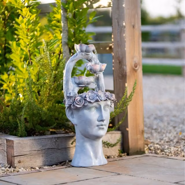 Primrose Greek Goddess Freyja Tiered Cascade Tabletop Water Feature with Lights in Grey