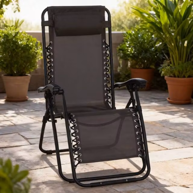 ERGOVEXA Zero Gravity Outdoor Armchair with Powder Coated Steel Frame and Textilene Fabric, Black