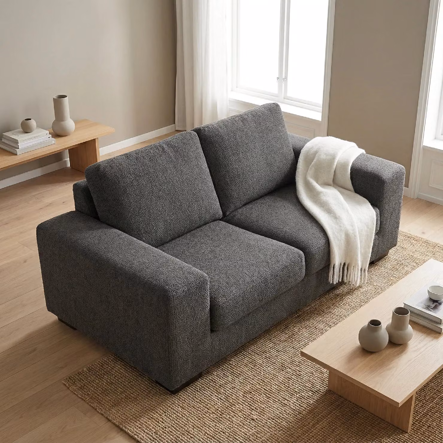Abakus Direct Boston 3 Seater Sofa in Dark Grey Fabric with Solid Wood Frame – 4
