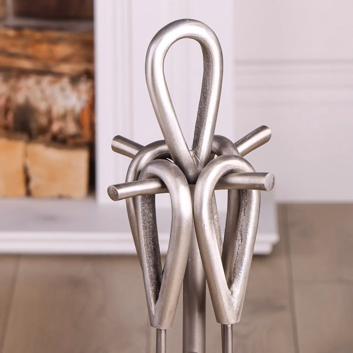 Dibor Contemporary Pewter Antique Fireside Companion Set, Silver, H: 90 cm – 4