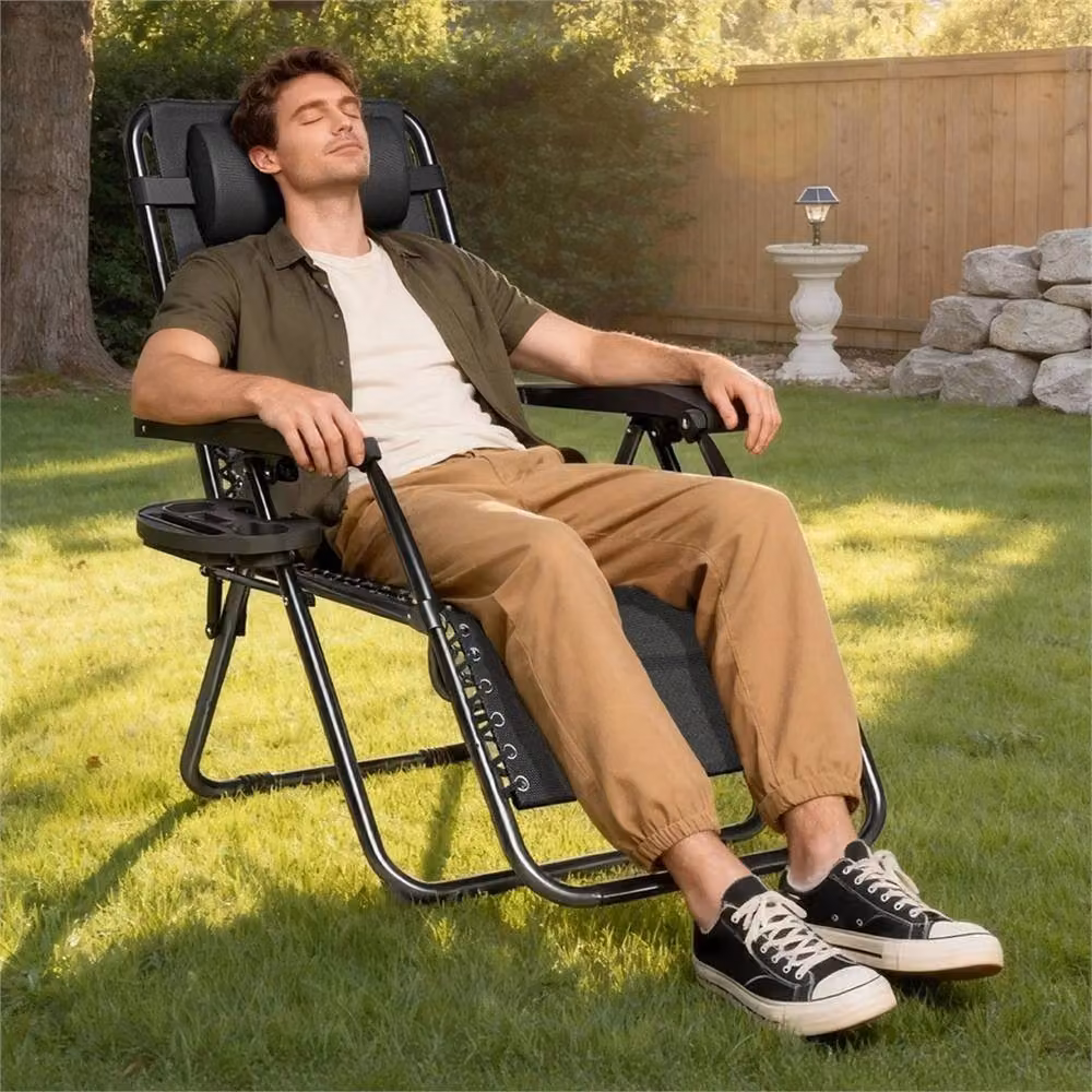 Nordara Set of 1 Zero Gravity Chairs in Black Textilene Fabric – 4