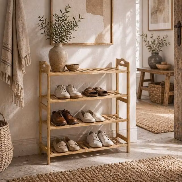 Wyld Haus Dicove 4 Tier Freestanding Bamboo Shoe Rack in Natural Wood Finish