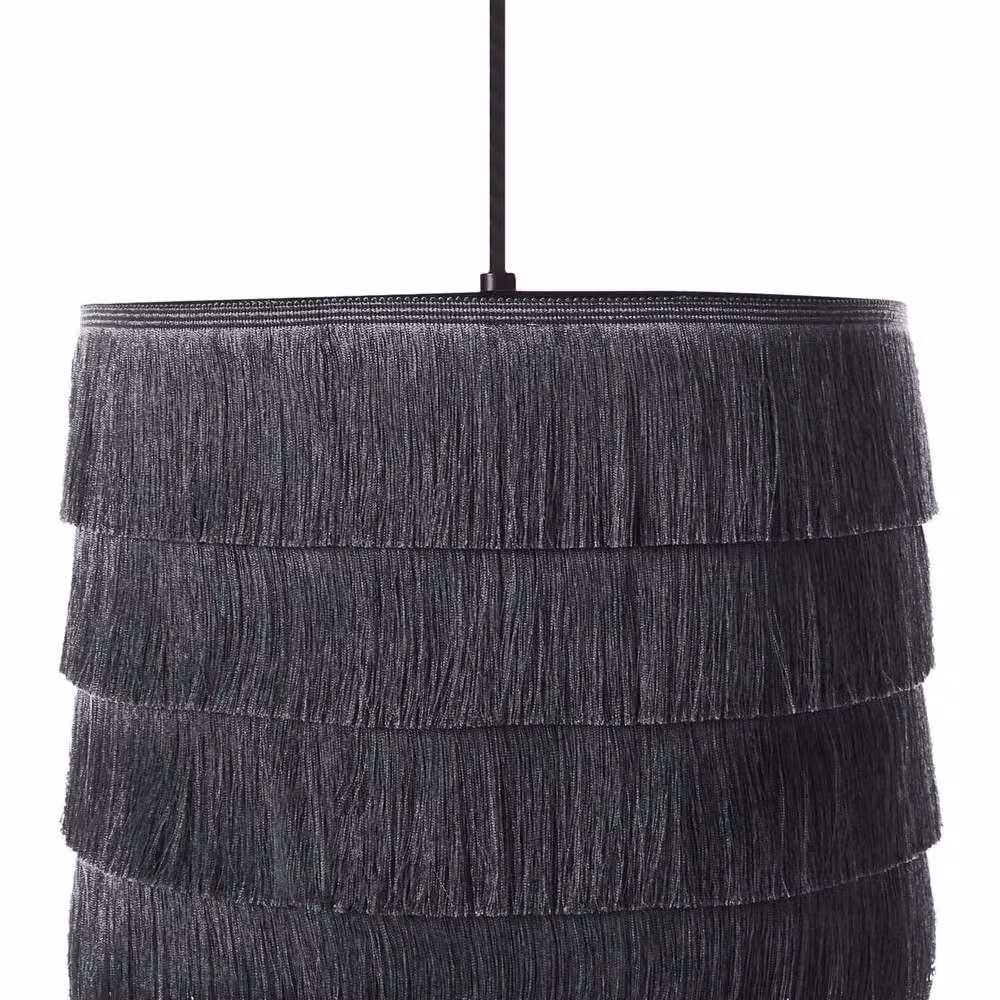 Wyld and Coco Black Fringe Pendant Lamp with Polyester Shade and Metal Frame – 2