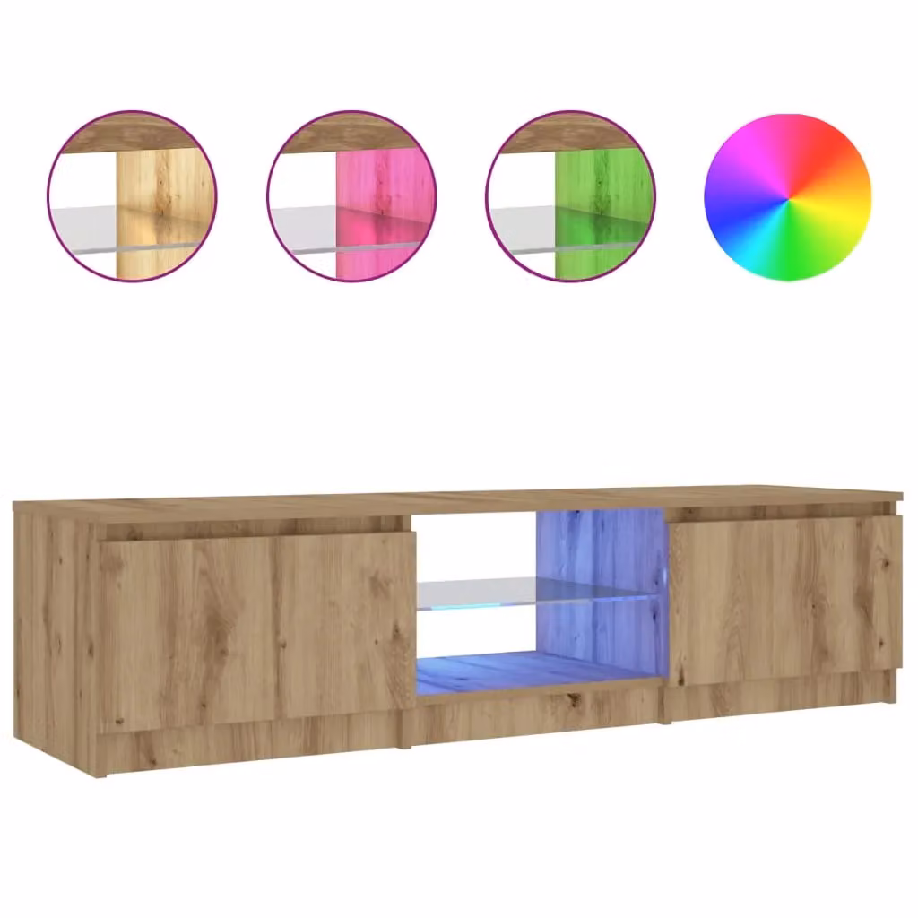 Berkfield Home Modern TV Cabinet with LED Lights in Artisan Oak Brown, W/D/H: 140 x 40 x 35.5 cm – 2