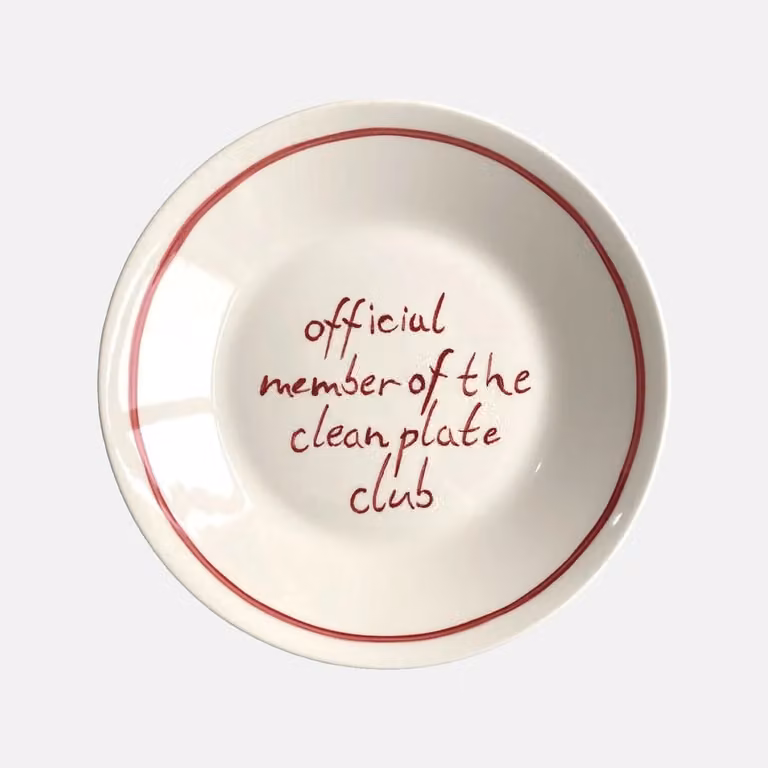 Studio Noticed Official Member of the Clean Plate Club Ceramic Dinner Plate, White, Diameter: 22 cm