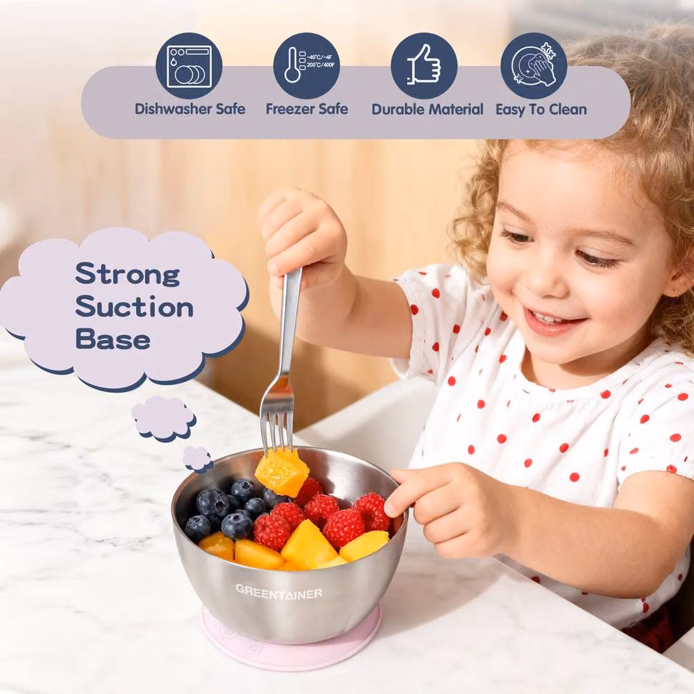 Greentainer 3-Piece Insulated Baby Bowl Set with Silicone Suction Base in Multicolour – 3