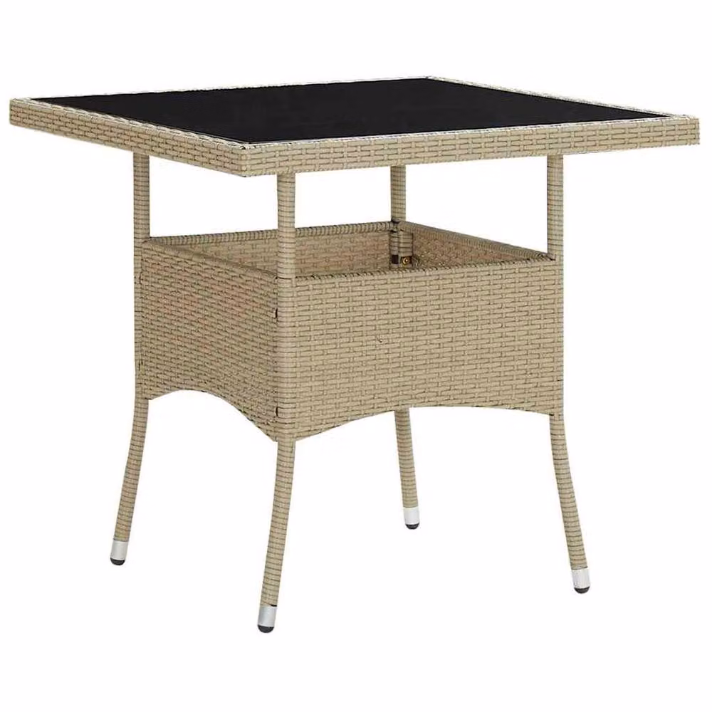 Berkfield Home Outdoor Dining Table in Beige Poly Rattan and Glass – 2