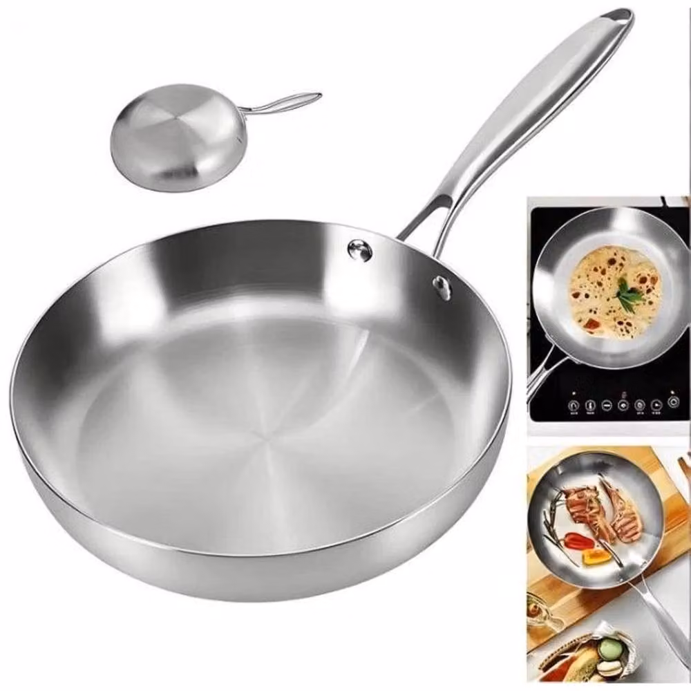 VOGREX Uncoated Stainless Steel Frying Pan with Removable Handle, Silver, 26 cm – 2