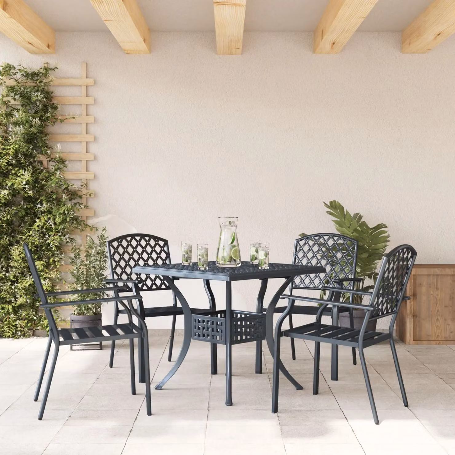 Berkfield Home Set of 4 Stackable Anthracite Grey Steel Garden Chairs – 3