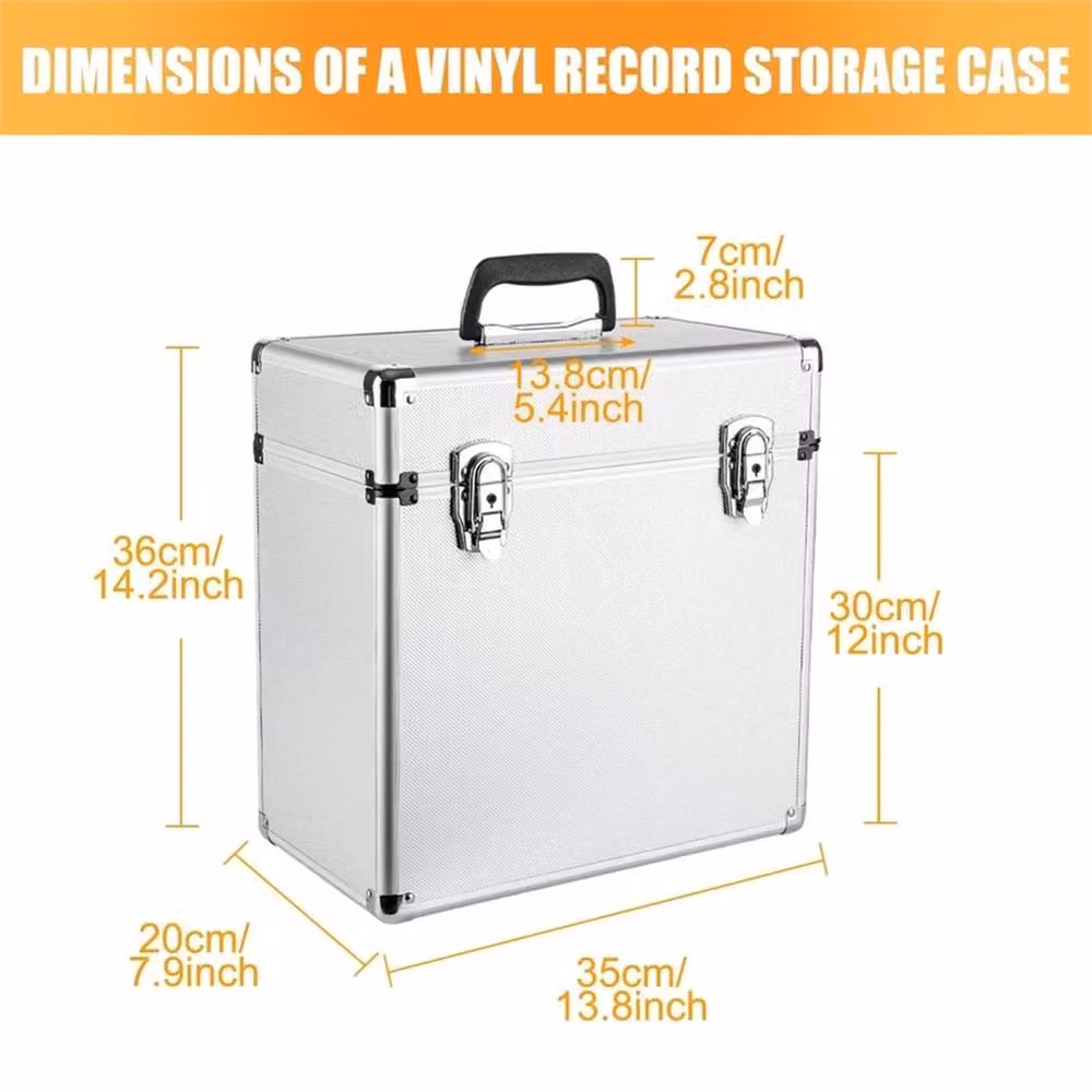 VOGREX Silver Vinyl LP Record Storage Case, Stackable DJ Flight Box with Handles – 2