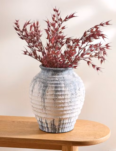 M&S Fired Earth Decorative Textured Ceramic Vase in Blue Mix