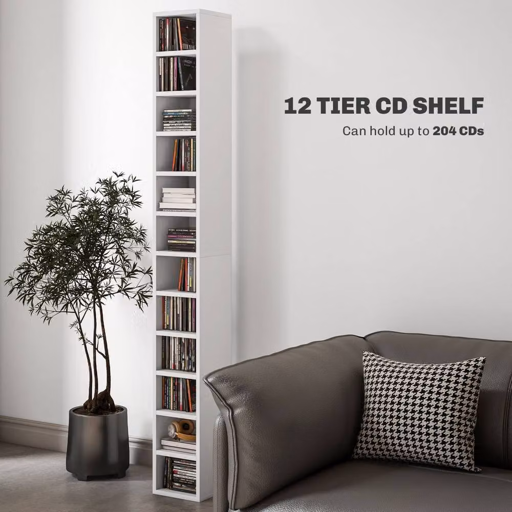 Wyld Haus Manina White Tall Narrow CD Storage Tower with 204 Disc Capacity, H 175 x W 21 x D 20 cm – 4