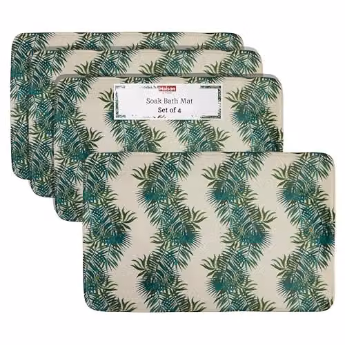 Orsina Green and White Floral Palm Leaf Bath Mat, Non-Slip Rectangular Polyester Doormat, W/D/H: 80.0 x 50.0 x 1.0 cm – 1